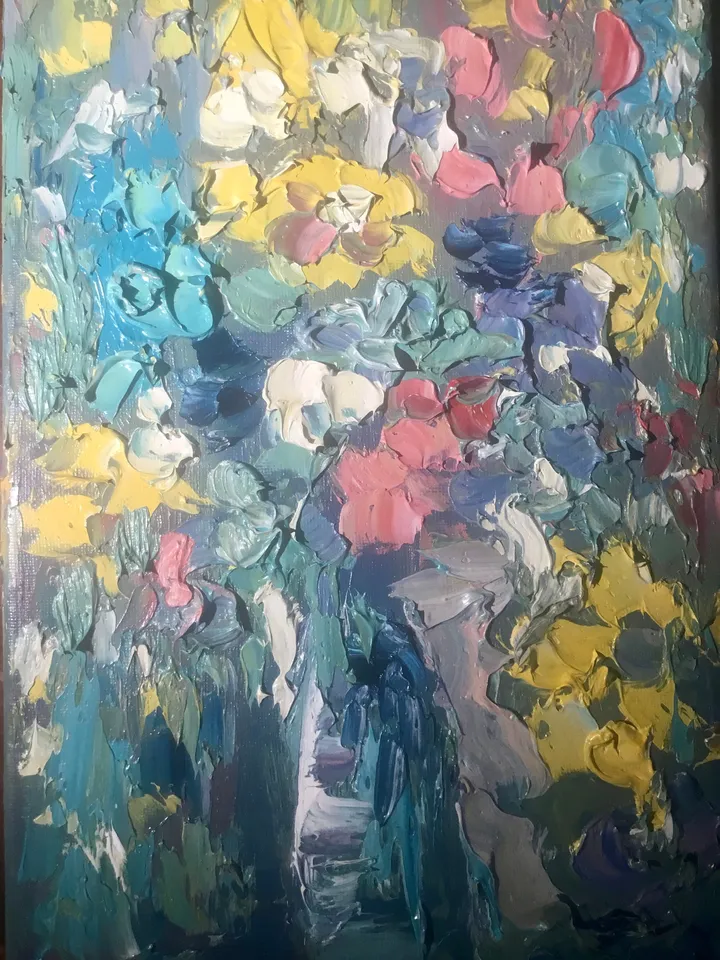 Original oil impasto style textured diptych, set of 2 impressionistic floral painting on canvas,oil painting wall art,unique gifts