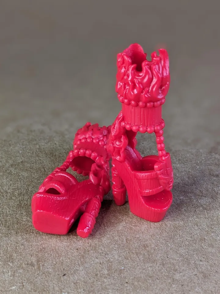 Red fire sandals with high heels for 10.5 inch female dolls (MH, EAH)