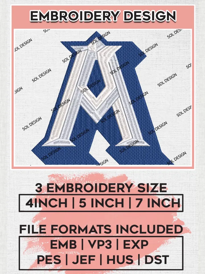 NCAA Albertus Magnus Team Letter Logo Embroidery Design Files, NCAA Albertus Magnus Machine Embroidery, NCAA Teams, 3 sizes, NCAA Machine embroidery designs, Digital Download