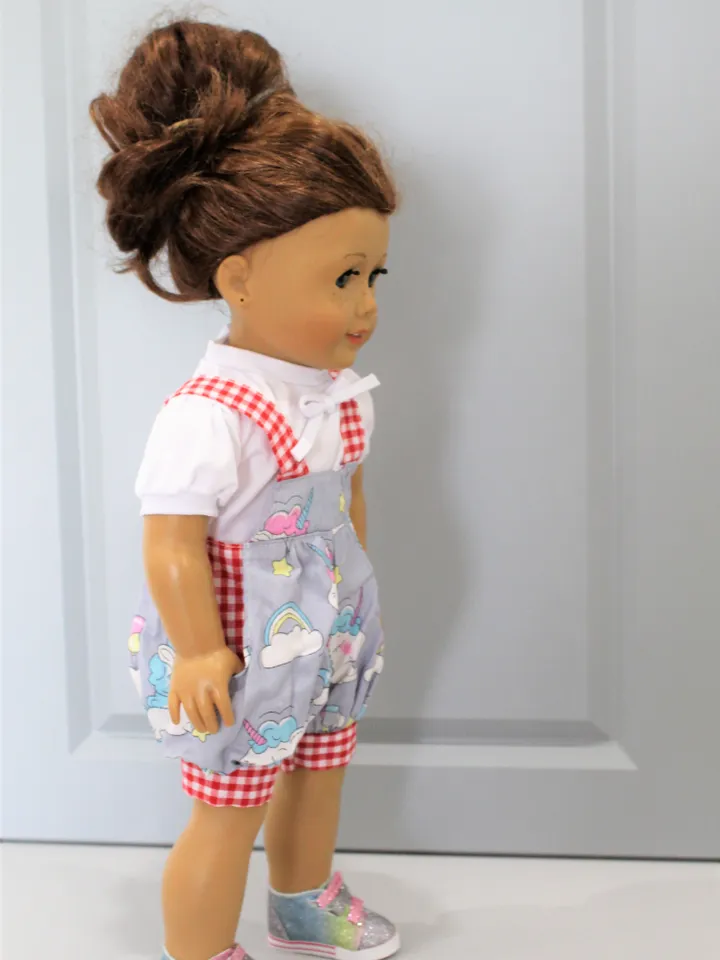 Handmade American girl doll clothes - unicorn jumpsuit  – doll shoes and accessories – gift from grandmother