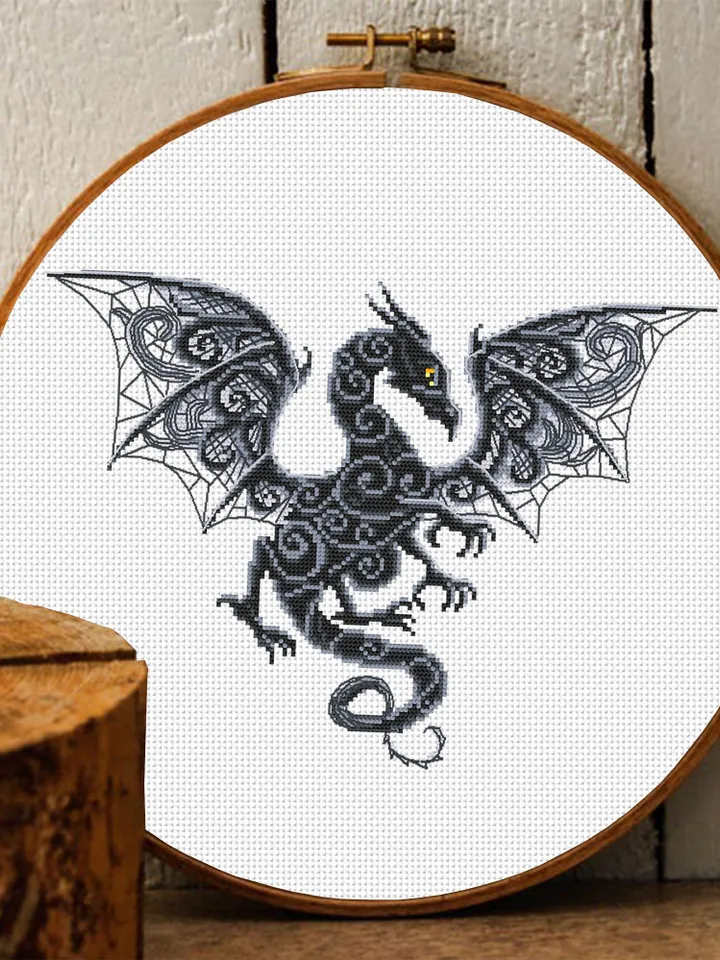 Dragon cross stitch pattern download PDF Fantasy animal cross stitch chart, Dragon embroidery PDF, Blackwork patterns, Gothic home decor #D8