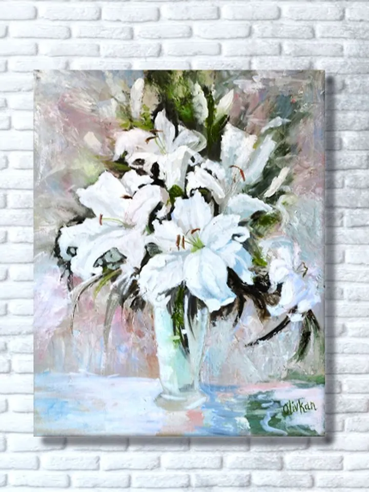 Lily Floral Art White Flower Original Art Lily Oil Painting
