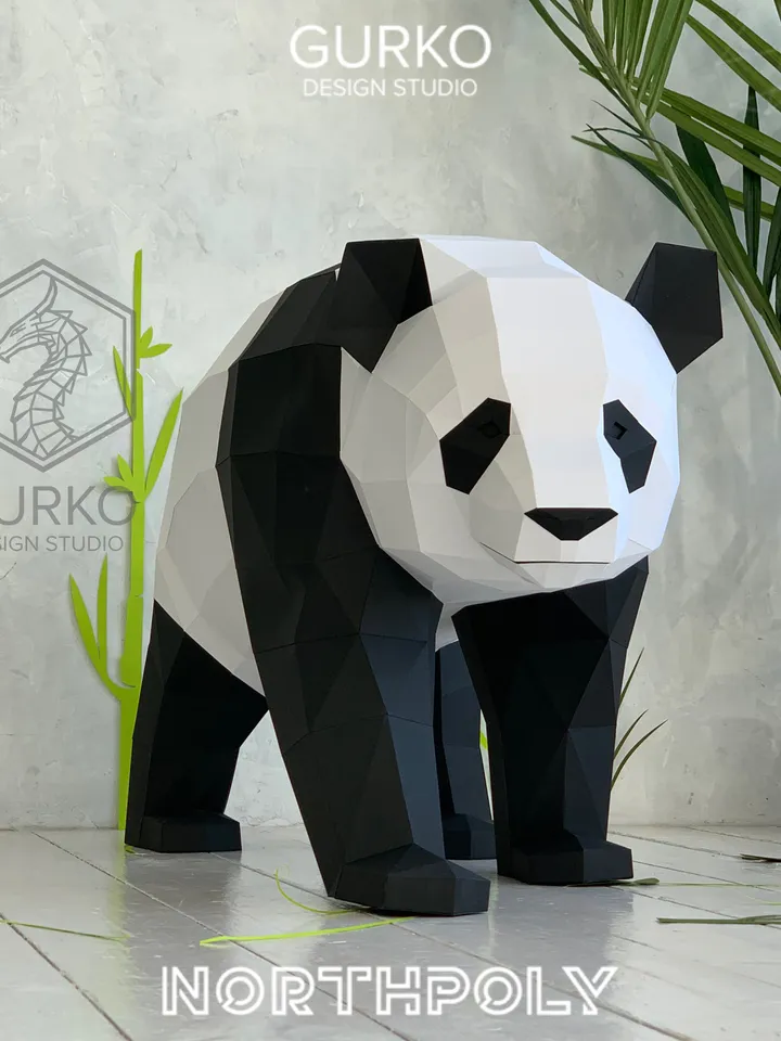 Walking Panda Bear Papercraft, Digital Template, PDF Download, Gurko, LowPoly, Pepakura, Origami Sculpture, Paper Party Decoration, DIY Gift