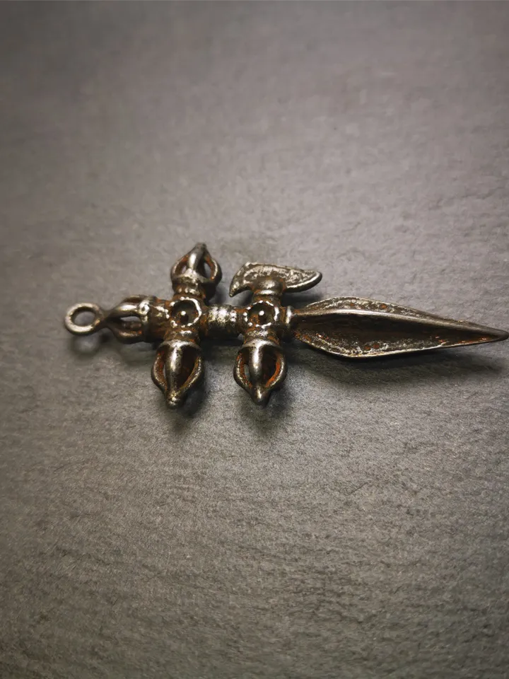 Gandhanra Vintage Cross Vajra Phurba Amulet,Kila(Dorje Phurba) Pendant,Tibetan Budhist Ritual Implement,made of Thokcha,40 Years Old