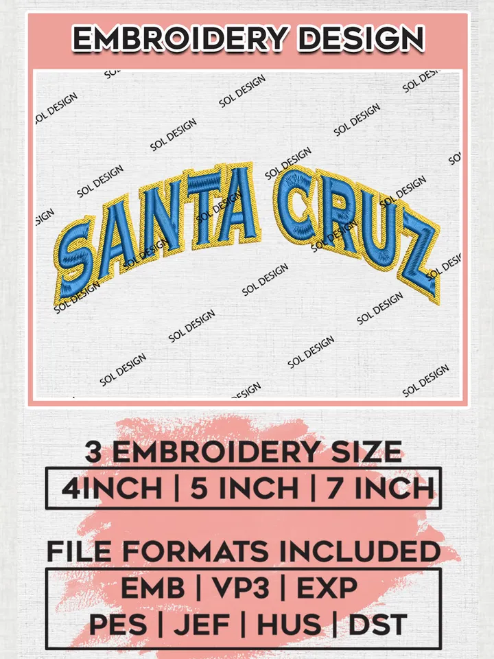 NBA G League Santa Cruz Team Word Logo Embroidery Designs, NBA G League Team Embroidery Files, Basketball Machine Embroidery Designs, NBA Santa Cruz Warriors Team Logo, Sport Machine Embroidery Design, Digital Download
