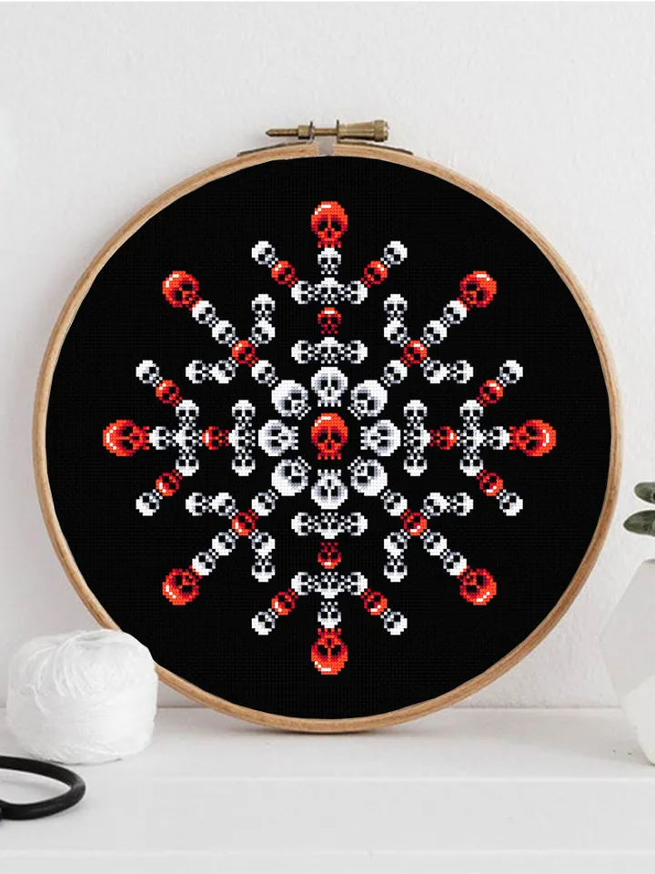 Skull snowflake cross stitch pattern download PDF Gothic Christmas cross stitch, Halloween embroidery, Cross stitch mandala Skull decor #N67