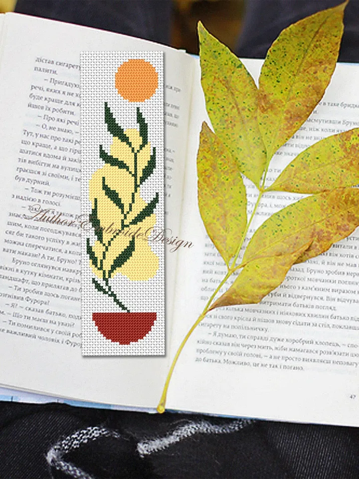 Abstract boho bookmark cross stitch pattern PDF download Minimalist floral cross stitch chart, Bookmark pattern digital PDF Boho gifts #B288