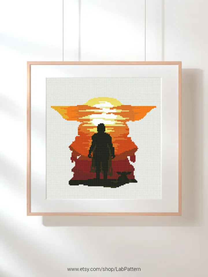 Silhouette Yoda Mandalorian Cross stitch pattern | Embroidery Pattern | Instant Download | Embroidery Designs