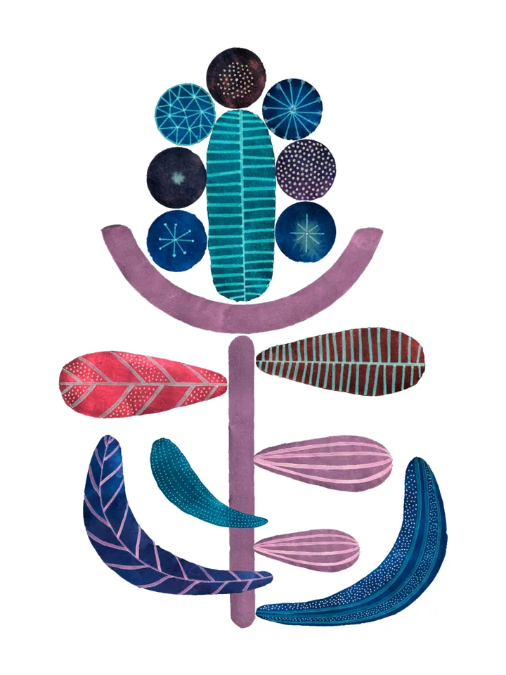Illustration Blue and Purple Geometry Plant Art print