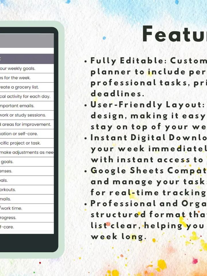 Editable Weekly To Do List Template | Easy to Use Digital Download | Google Sheets Task Planner for Productivity