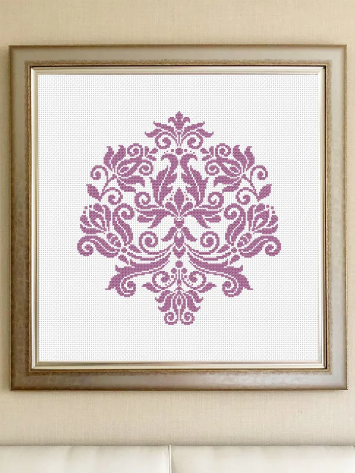 Floral damask ornament cross stitch pattern PDF download Flower mandala cross stitch chart, Damask pattern digital PDF, Floral scroll #M250
