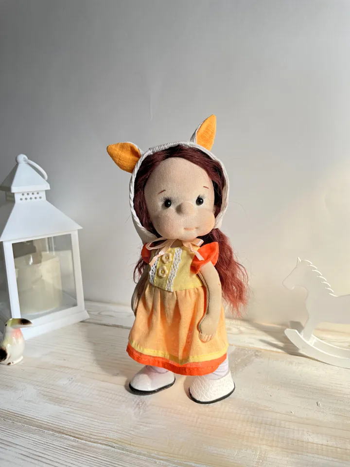 Handmade Textile Doll Waldorf Style Collectible Art Doll Heirloom Gift (20cm) Birthday Gift for Girl