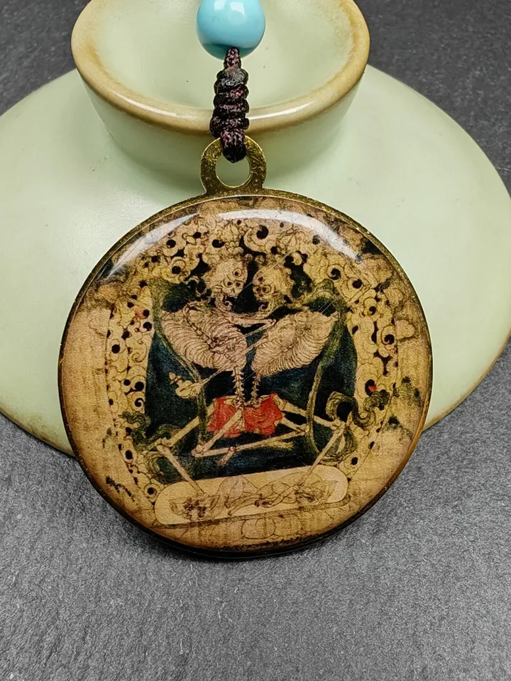 Gandhanra Vintage Tibetan Amulet,Double Sided Citipati Skull Pendant,Protective Charm,Spiritual Gift