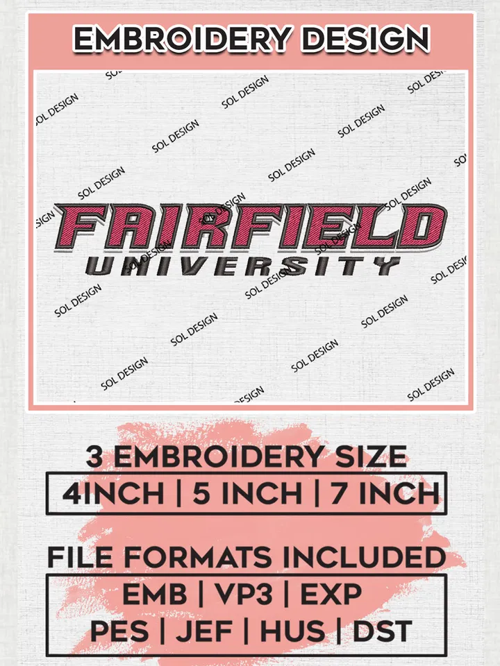 NCAA Fairfield Uni.versity Team Word Logo Embroidery Design Files, NCAA Fairfield Stags Machine Embroidery, NCAA Teams, Game Day, 3 sizes, NCAA Machine embroidery designs, Digital Download