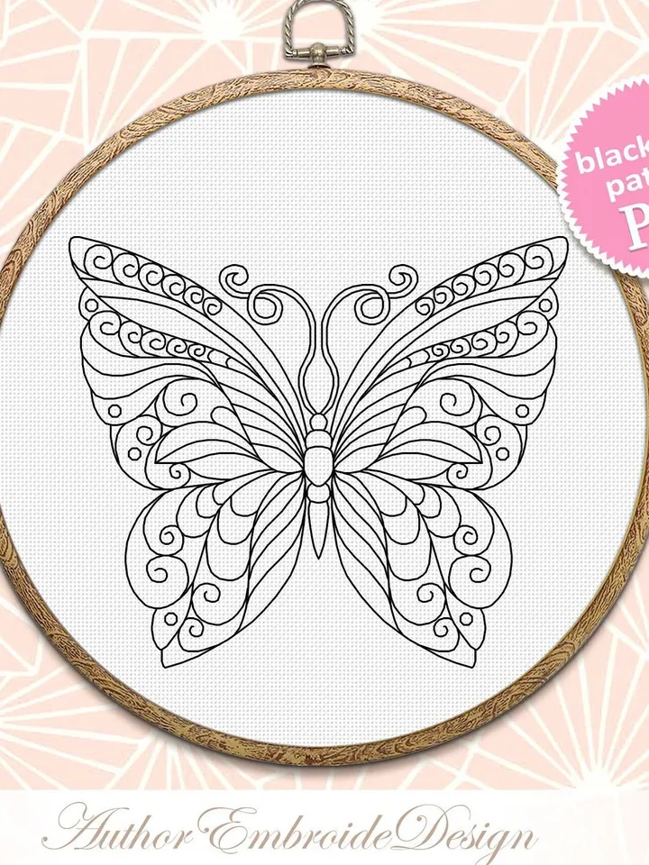 Mandala butterfly blackwork pattern PDF download Backstitch chart butterfly embroidery PDF, Butterfly ornament Blackwork embroidery #W28