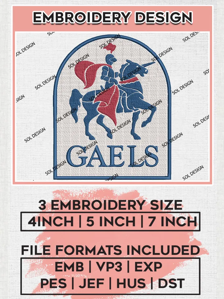 Saint Mary's Gaels College Team Logo Embroidery Design Files, NCAA Saint Marys Gaels Machine Embroidery, NCAA Teams, Game Day, 3 sizes, NCAA Machine embroidery designs, Digital Download