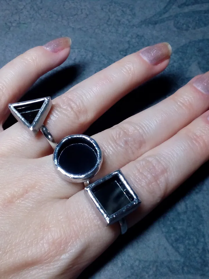 Mirror ring, squar ring, round ring, triangular ring, tin soldered glass ring, scrying mirror ring