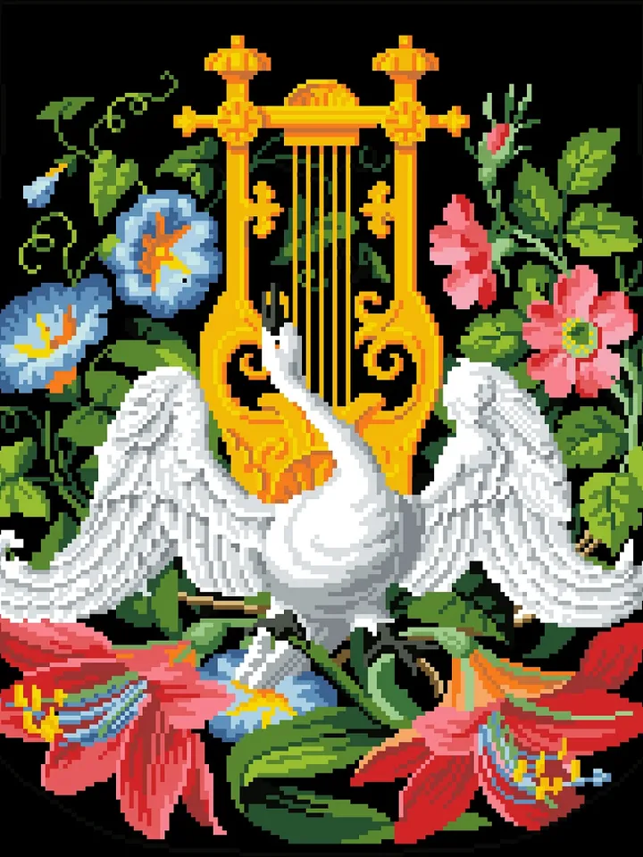 Antique Cross Stitch Pattern Bag with a Swan Counted Digital Download PDF