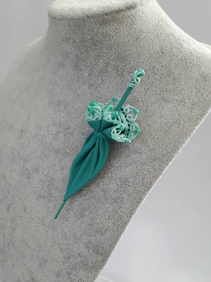 Leather brooch Turquoise umbrella for her , 3rd anniversary gift for wife, Leather women's jewelry