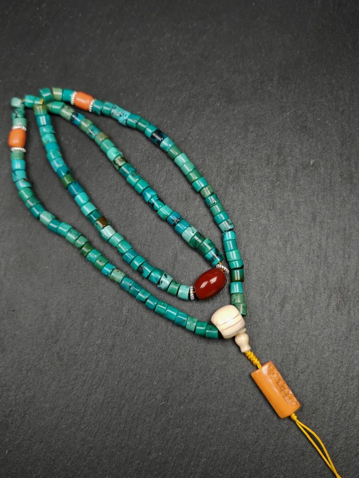 Old 108 6mm Turquoise Beads Bracelet Mala for Women,Gandhanra Tibetan Jewelry Prayer Beads for Meditation Practice,Spiritual Gift