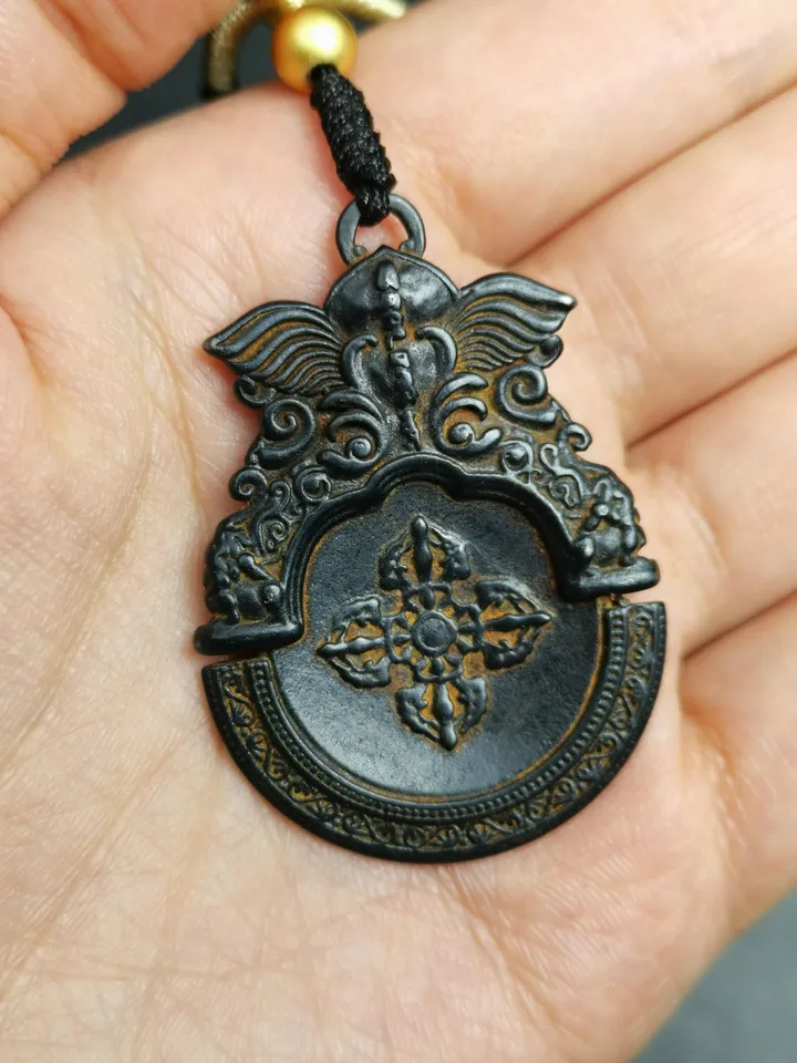 Gandhanra Antique Tibetan Buddhism Cross Vajra Amulet with Garuda Kirtimukha - Unique Thokcha Pendant Protective Charm
