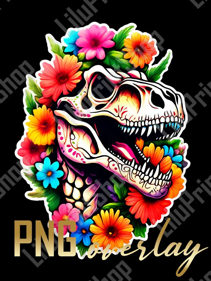 Tyrannosaur png Dino Sugar skull clipart Candy skull Day of the dead, Cinco de Mayo Dia de los muertos digital instant download