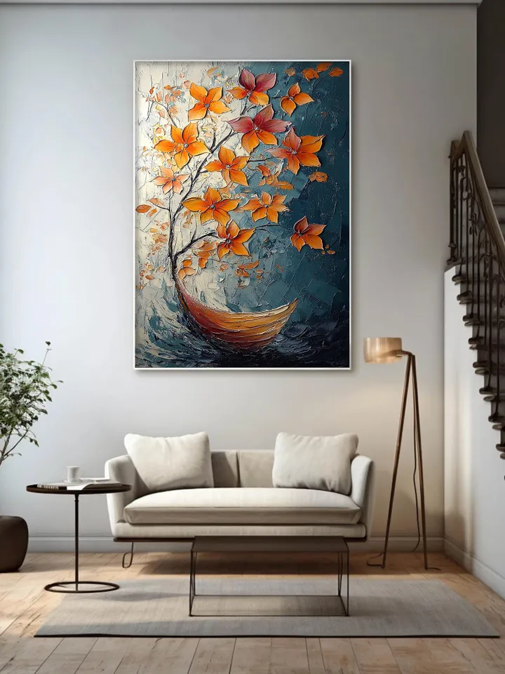 Large Impasto Floral Painting, Textured 3D Flower Artwork, Colorful Original Art, Wall Art Decor, Modern Abstract Flowers,Home Office Decor