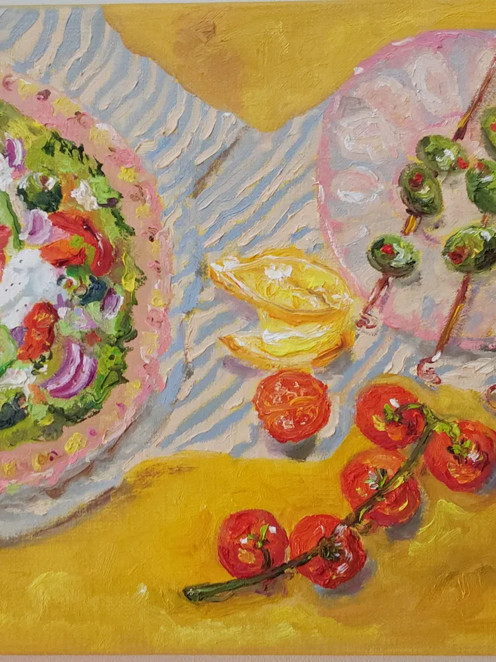 "Picnic on a summer day" Still life.Oil painting on canvas 35x25cm (14x10inch)