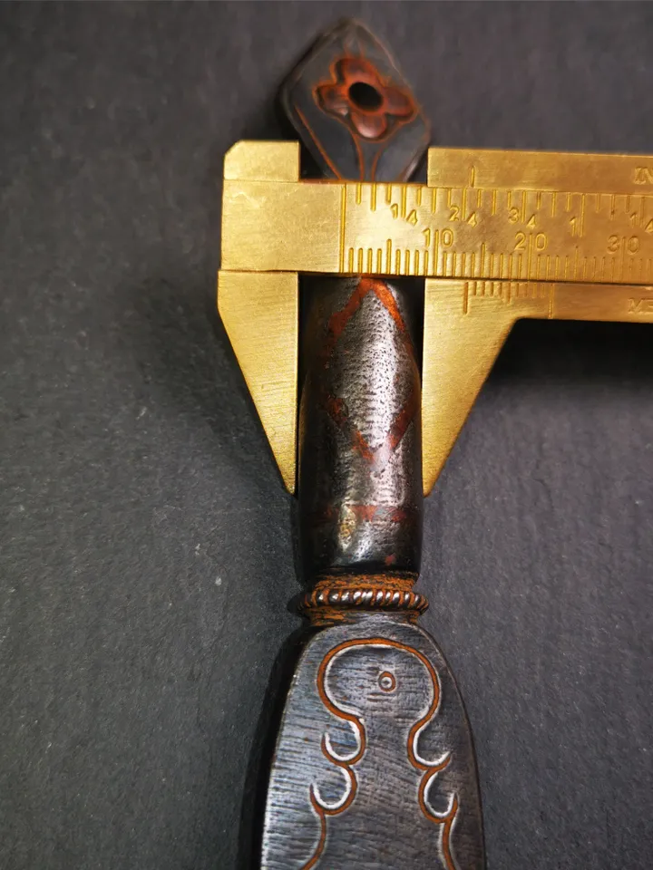 Gandhanra Handmade Tibetan Buddhist Ritual Implement - Kila -Dorje Phurba,Made of Cold Iron inlaid with Copper,5.5"