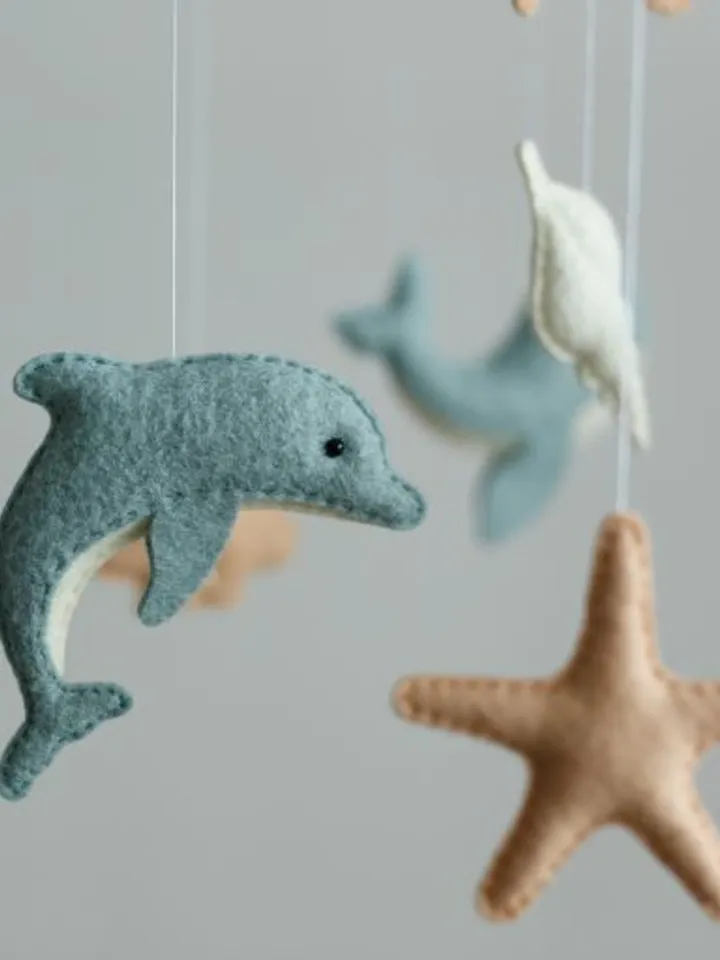 Handcrafted Whale, Turtle, Dolphin and Ocean Themed Felt Baby Mobile - Customizable Nursery Decor