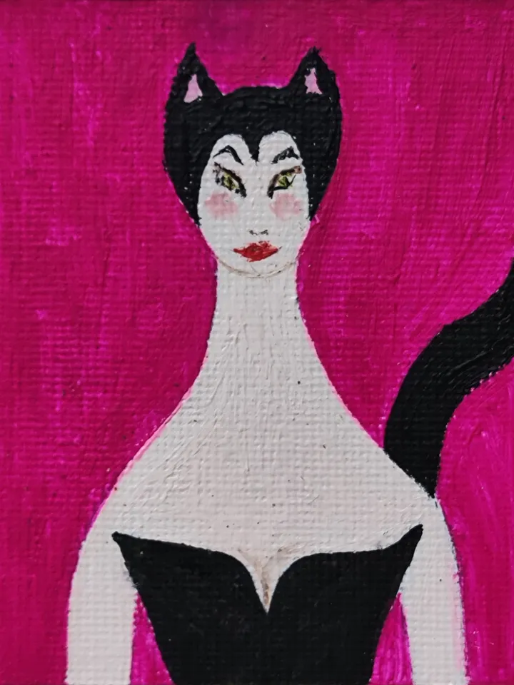 Mini painting Cat Woman Miniature painting magnet