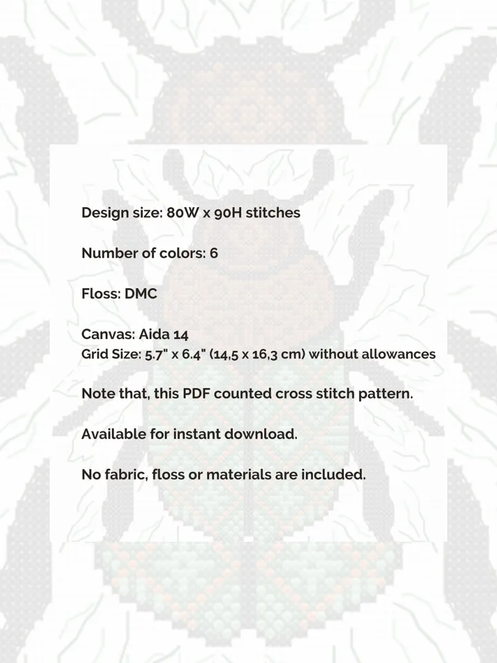 Cross stitch pattern Beetle, cross stitch pattern PDF