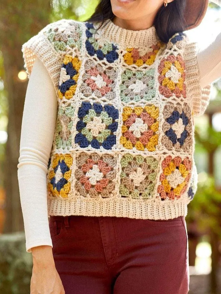 Granny squares vest waistcoat sleeveless top cropped top sweater women pattern granny squares pdf