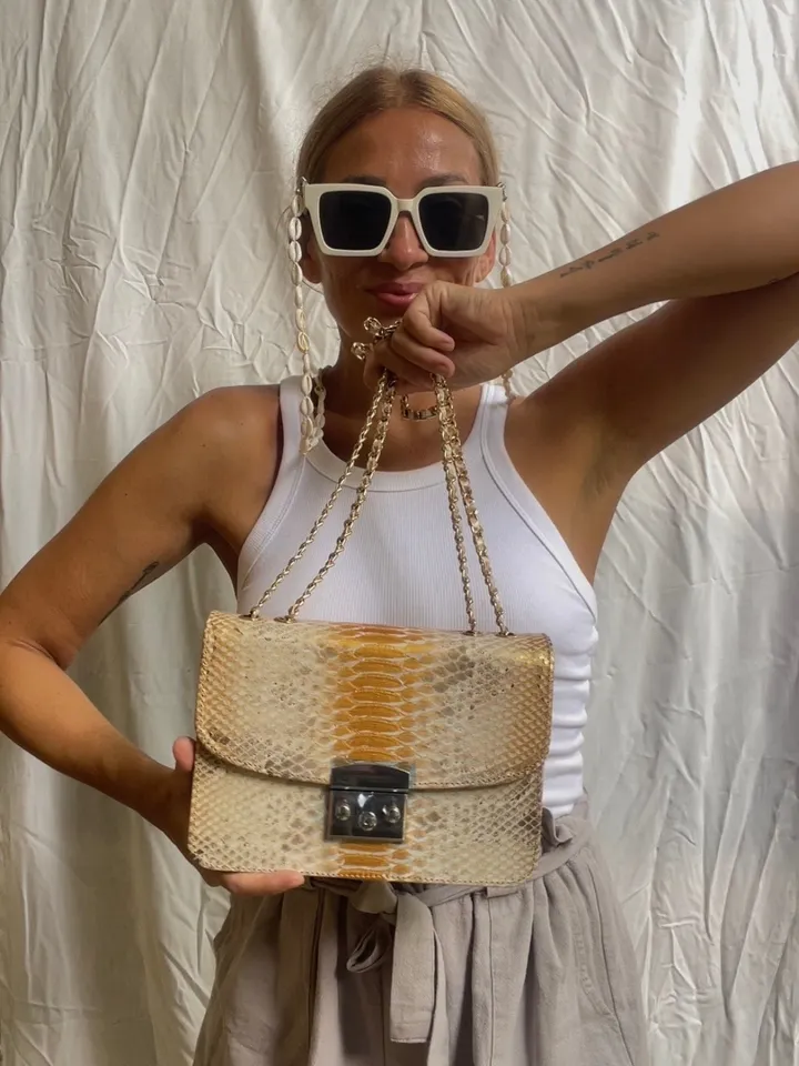 Genuine python skin crossbody gold classy bag| designer women leather handbag | snakeprint bag | crossbody purse | gift for her