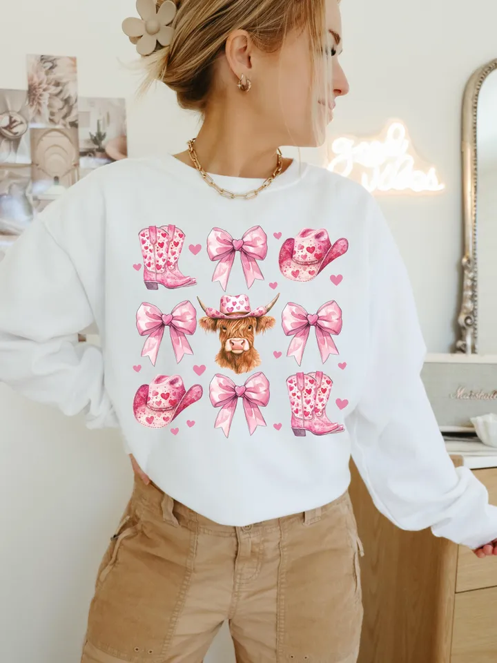 Howdy Valentine Coquette png, Valentines Cow print png, Valentines Sublimation PNG, Pink Cowgirl png, Vday shirt designs, Coquette bow png