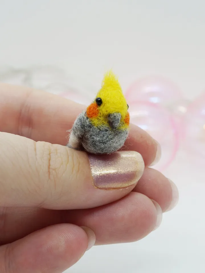 Miniature needle felted gray cockatiel, tiny pet, cockatiel, made to order