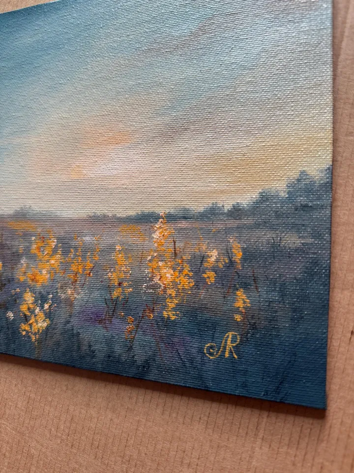 Field Oil Painting Meadow Wall Art Sunset Original Painting