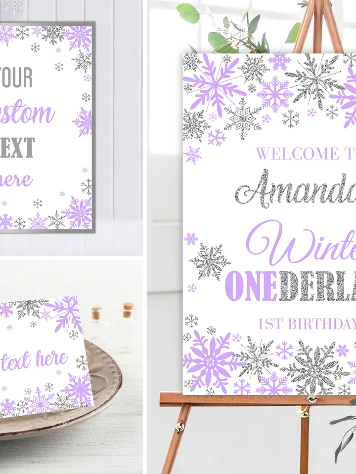 Winter Onederland Birthday Girl Decorations, Winter Onederland Bundle, Party Package Bundle Editable Template, Snowflakes Theme