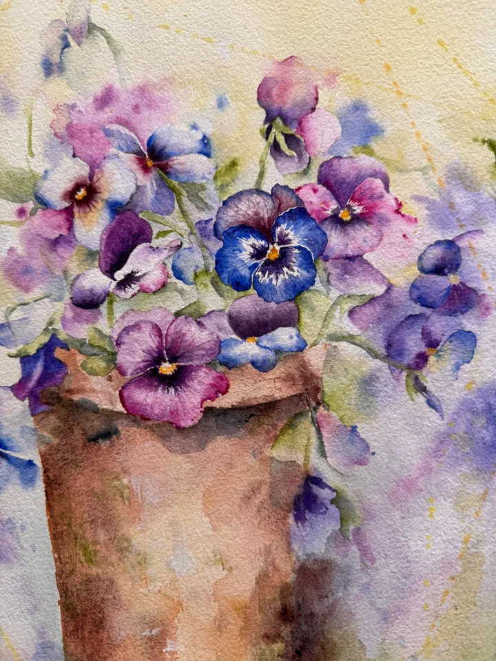 Pansies Painting Original Flowers Wall Art Floral Watercolor Pansies Art