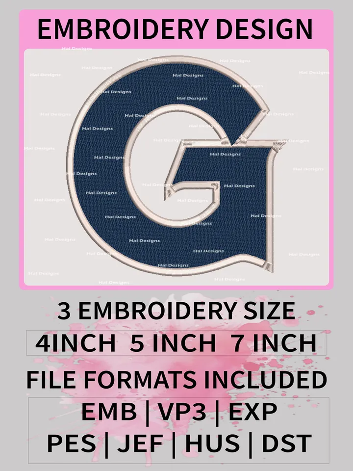 NCAA Georgetown Hoyas Embroidery File, 3 Sizes, 6 Formats, NCAA Machine Embroidery Design, NCAA Logo, NCAA Teams
