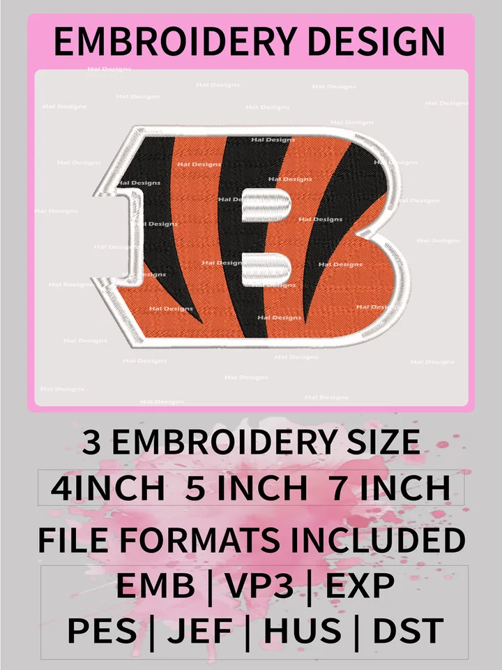 Cincinnati Bengals Embroidery Files, NFL Logo Embroidery Designs, NFL Bengals, NFL Machine Embroidery Designs