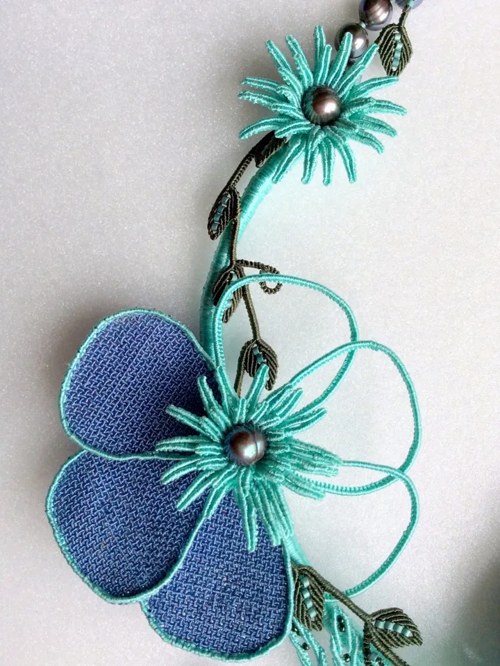 Night Dreams Floral and Dragonfly Asymmetrical Macrame Necklace