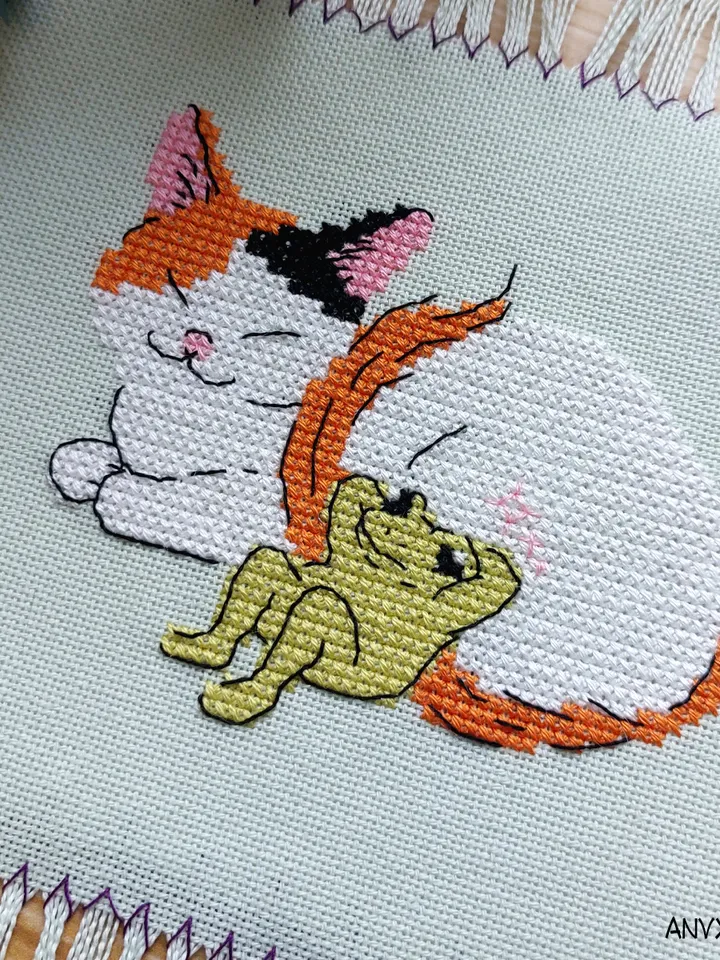 Motty Traveler Frog and cat Beady cross stitch pattern