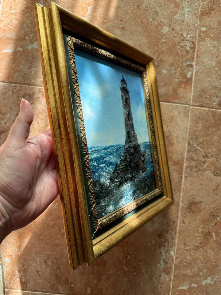 Lighthouse Painting Original Framed Coastal Oil Painting Sea Painting
