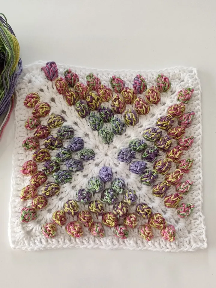 Granny square crochet pattern, popcorn granny square for blanket, easy square crochet pattern