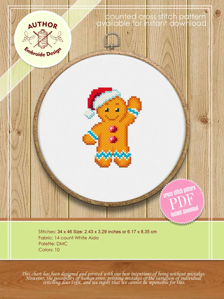 Christmas set cross stitch pattern PDF Sampler small gingerbread man gingerbread house beginners embroidery Christmas cross stitch card #S60