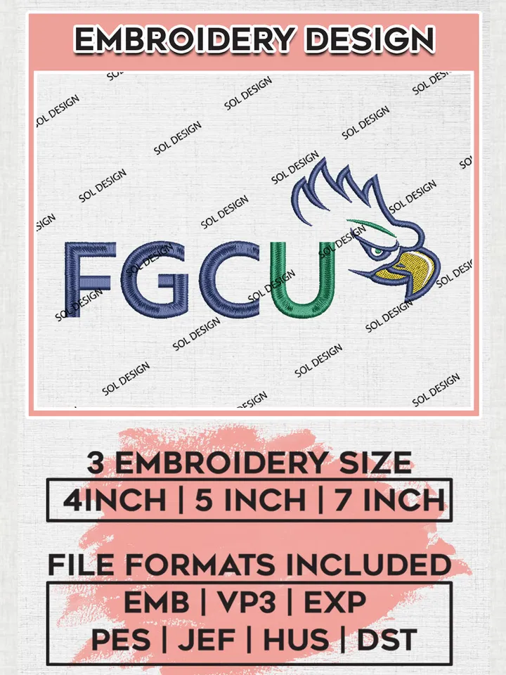 NCAA FGCU Eagles Football Team Logo embroidery designs, NCAA Florida Gulf Coast Eagles Logo Machine embroidery designs, NCAA Team Logo embroidery designs, NCAA Game Day Machine embroidery designs, Digital Download
