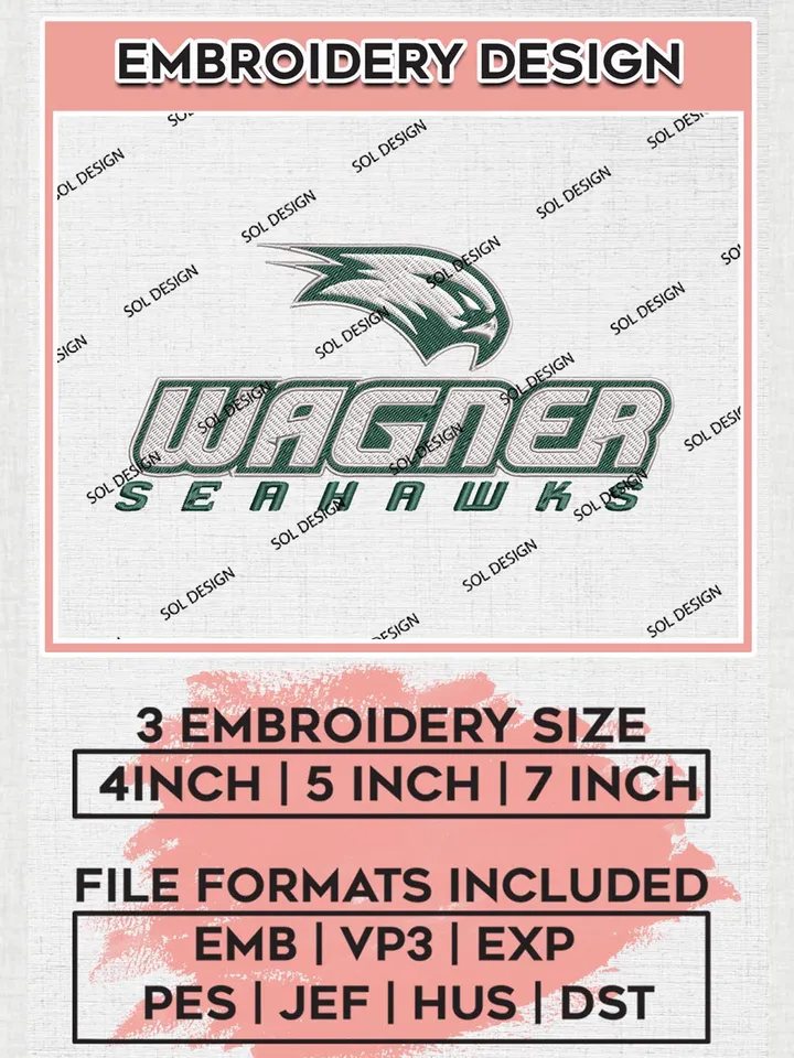 NCAA Wagner Seahawks Team Logo Machine Embroidery Design, NCAA Wagner Seahawks Team Design Design files, NCAA Team Embroidery Designs, NCAA Machine Embroidery Designs, Digital Download