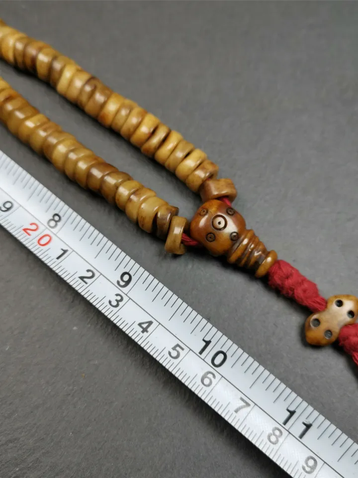 Gandhanra Original Tibetan Yak Bone Mala,Prayer Beads Necklace, Unique Wave Shape Beads,0.4"