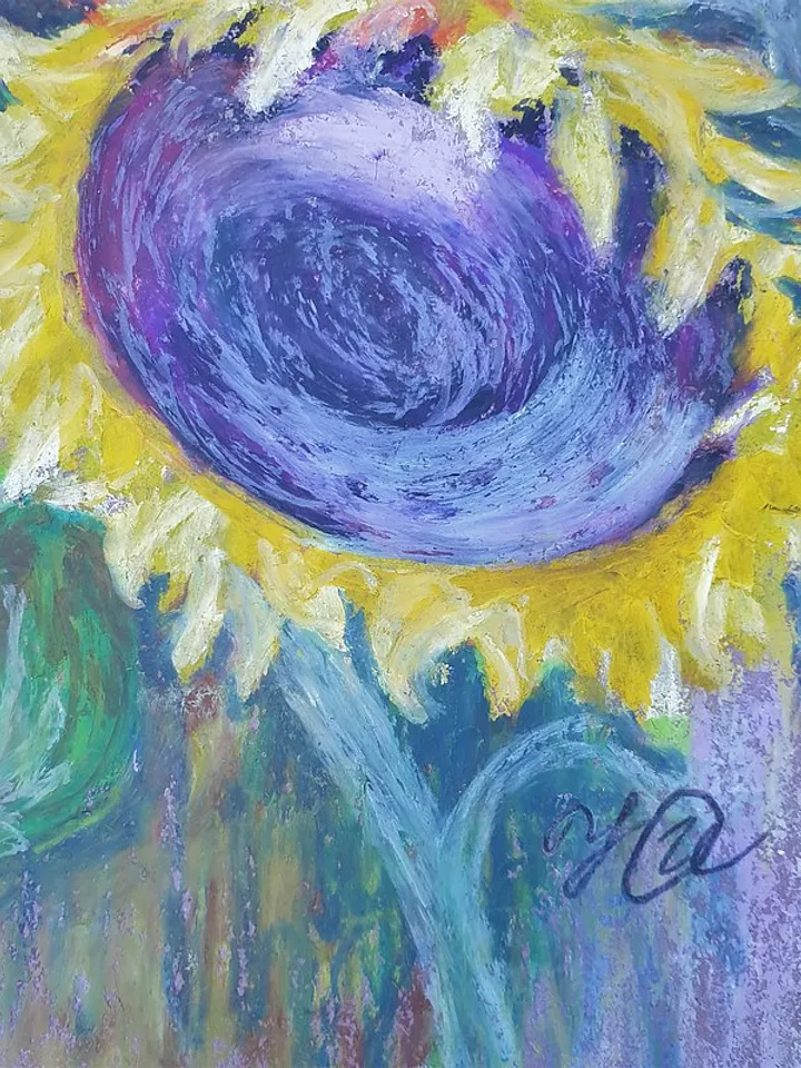 Sunflowers Painting Floral Original Art Flower Wall Art Oil Pastel Painting